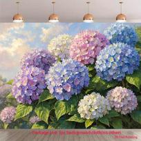 Senovinė hortenzijų gėlių fono aliejinė tapyba Violetinis mėlynas gėlių sodo fonas 47.2x31.5inch/120*80cm gray