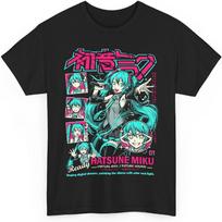„Hatsune“ anime marškinėliai Miku melodingi skaitmeniniai diva estetiniai „Vovaloid“ ryškaus stiliaus ryškūs pop unisex marškinėliai M-7 S juoda
