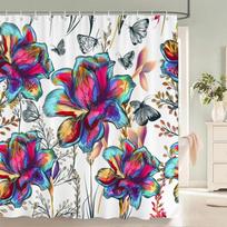 Beautiful Flowers Shower Curtain Butterfly Birds Printed Bathroom Curtains Polyester Fabric Home Decor Bathtub Screen With Hooks W60H190(CM)-1 Pcs