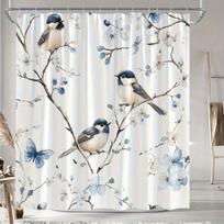 A Bird Flower Print Shower Curtain, Digitally Printed, Suitable For All Seasons, Artistic Design, No-Drill Extra-Wide Ring Par W60H190(CM)-1 Pcs