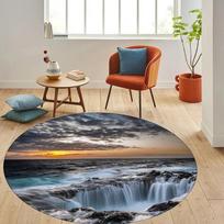 2D Marble Stairs Round Rug Modern Optical Illusion Carpet Base Floral Rug Round Carpet Non-Slip Floor Living Room Bedroom Mat 100cm x 100cm