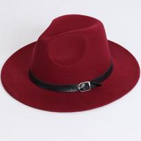 Vintage Classic Wide Brim Fedora Hat with Belt Soft Felt British Style Felt Hat Formal Hat Stage Performance raudona
