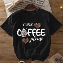 Women's Casual  More Coffee Please  Heart Coffee Bean Print Harajuku Short Sleeve Casual Clothing Street Tees Aesthetic Clothes XS juoda