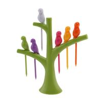 Green Fruit Forks Plastic Dinnerware Sets Tree Bird Shape Outdoor Toothpick Picks Picnic Travel Use Disposable Cutlery žalia