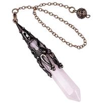 Retro Crystal Quartz Reiki Pendulum Energy Spiritual Crystal Pendulum Hanging Yoga Accessories Gem Stone Pendant Divination rožinė
