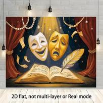 2D Comedy Tragedy Mask Photo Backdrop Theater Party Decor Cloth 47.2x31.5inch/120*80cm black