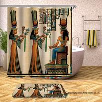 Egyptian Mural Series Waterproof Shower Curtain with Hooks and Metal Eyelets 40x60 cm Mat