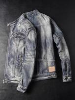 Denim jacket men's spring and autumn new trend stand-up collar retro jacket top zipper cycling machine M mėlyna