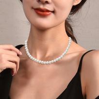 Elegant French Women Choker Korean Style Long Necklace Imitation Pearl Sweater Chain Clavicle Chain 42cm-A