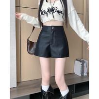 Women's High-Waisted PU Leather Shorts 2025: Slimming, Wide-Leg, Casual Korean Style for Spring & Autumn XS juoda