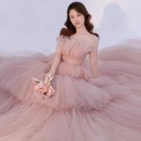 Wedding photo title clothing  beautiful pink light wedding dress colored dress couple Mori S