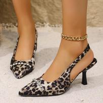 Classic Leopard Party Shoes Pointed Toe Sling Back Pumps Women 2025 Summer Crystal Chain Thin High Heels Shoes Woman 35 leopardas
