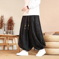 Autumn and Winter New Style Chinese Style Dragon Pattern Dark Warm Oli Velvet Sherpa Wide Leg Leggings Pants for Men M juoda