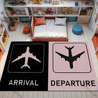 Airport Departure Arrival Carpet Mat Rug Airplane Icon Arrow Sign Kids Play Educational Home Decoration Floor Mat Bedroom Carpet 40x60cm