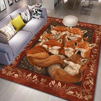 Fox Family Rug - Cozy Living Room Carpets, Nature Themed Area Rugs, Wildlife Animal Print Home Decor Skid resistant carpet 50cm x 80cm