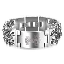 Viking Rune Totem Thor Hammer Men's Titanium Steel Cuban Link Bracelet