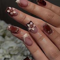 Press On Nail With 3D Leopard Floral Carving Pink ABS False Nail Seamless Fit Comfortable For Daily Party Manicure 1