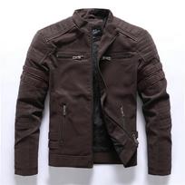 CHEST 5XL Retro Multi-pocket Zipper Leather Jacket Men's Lapel Jacket 2026 Slim Multifunctional Windproof Gift Waterproof Punk Riding Casual M tamsiai ruda spalva
