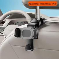 Adjustable Car Rear Seat Headrest Phone & Tablet Holder with Hidden Hook