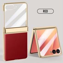 Electroplate Spring Hinged PU Leather Screen Protect Film Phone Case For Samsung Galaxy Z Flip7 flip 7 Shockproof Cover For Galaxy Z Flip7