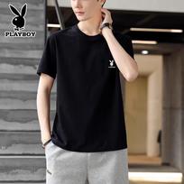 PLAYBOY Men's Long-Staple Cotton Short-Sleeve T-Shirt 2XL juoda