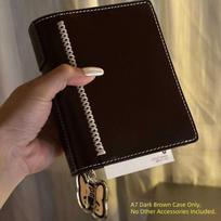 2026 Leather Notebook A7 Binder Double Ring Loose Leaf Vintage Pendant Charm Pocket Organizer Craft Diary Mini Journal beige