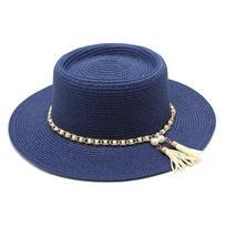 Naujos Moteriškos Kepurės Vasarinės Šiaudinės Kepurės nuo Saulės Lauko Paplūdimio Panama Jazz Kepurės Laisvalaikio Atostogų Dangtelis Sombreros De Mujer 56-58cm tamsiai mėlyna spalva