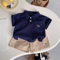 Gentleman Style Kids Short Sleeve Polo Top & Printed Shorts Set 100 tamsiai mėlyna spalva