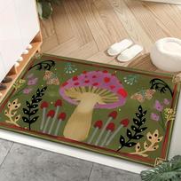 Vintage Mushroom Pattern Round Area Rug, Non Slip Floor Mat for Kitchen Dining Room Hallway and Bedroom, Machine Washable Decor 40cm x 60cm