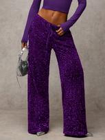 Women's Sparkle Wide Leg Pants with Drawstring Waist In Multiple Colors S violetinė
