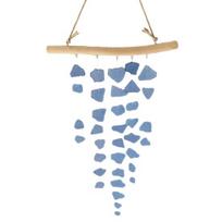 Sea Glass Wind Chime, Handmade Driftwood Wind Chime, Coastal Hanging Wind Chime for Home Beach House Window Decor dangaus mėlyna spalva