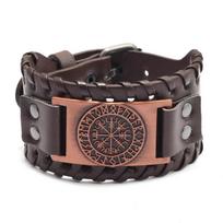 Punk Men Wide Bangle Accessory Wolf Head Charm Bracelet Leather Weave Adjustable Wristband Friendship Jewelry