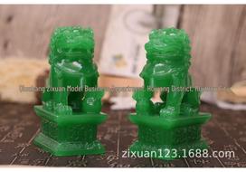 Golden Jade Lion & Azure Dragon Figurine Set - Office, Shop, Restaurant Decor