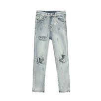 Long Trousers High Street Broken Hole Men and Women with The Same Hip-hop Retro Washed Zipper Scraped Beggar Pants Pants Versatile S