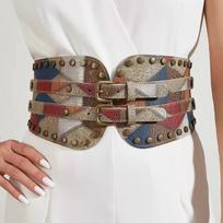 Adjustable Rivet Belt PU Leather Wide Waistband Elegant Pu Leather Corset  Skirt Accessories Style 4