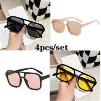 New 4 Pcs/Set Double beam Square Sunglasses Women Men Vintage Luxury Rectangle Sun Glasses Shades Female sunglasses eyewear MULTI