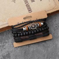 TEMU Vintage Handmade Braided Leather Bracelet Set: Four-Piece Tree of Life Alloy Accessories