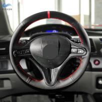 Automobilio interjero vairo užvalkalas Honda Civic 8-os kartos MK8 2005 2006 2007 2008 2009 2010 2011 Perforuotos odos apdaila su raudona juosta