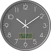 Netiksintis sieninis laikrodis su tyliu mechanizmu, LCD ekranu, su termometru ir kalendoriumi, 30 cm