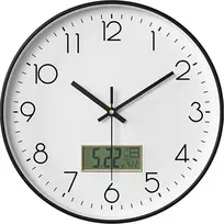 Netiksintis sieninis laikrodis su tyliu mechanizmu, LCD ekranu, su termometru ir kalendoriumi, 30 cm