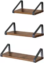 Songmics Sieninės lentynos, 3 vnt. komplektas, industrinio stiliaus, vintage rudos-juodos, 30–40 cm
