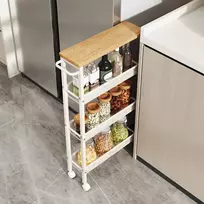 Koduva 4 aukštų siauras virtuvės vežimėlis su ratukais, 13 x 45,4 x 77 cm, ąžuolo ir balta spalva