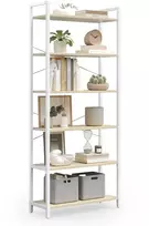 Koduva Knygų lentyna su 6 pakopomis, 30 x 64 x 185,5 cm, medžio drožlių plokštė ir plienas, natūraliai smėlinė, matinė balta