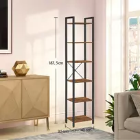 Koduva Knygų lentyna su 6 aukštais, 40 x 30 x 187,5 cm, medžio drožlių plokštė ir plienas, ruda-juoda