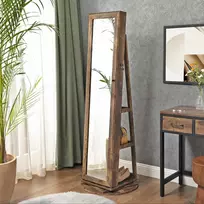 Koduva Papuošalų spintelė su veidrodžiu, pasukama 360°, vintažinės rudos spalvos, 54 x 54 x 161 cm