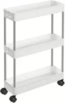 Koduva 3 aukštų siauras mobilus vežimėlis, baltas, PP ir metalas, 40 x 12,5 x 60 cm