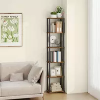 Koduva Pastatoma lentyna, 6 lentynų, 23,8 x 38 x 173,4 cm, ruda-juoda, plienas ir medžio drožlių plokštė
