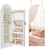Koduva Papuošalų spintelė su LED apšvietimu ir vidiniu veidrodžiu, balta, 10 x 42 x 108 cm