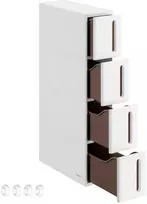 Koduva Siaura daiktų laikymo lentyna su ratukais ir 4 stalčiais, PP plastikas, 45,2 x 17,3 x 84 cm, balta-ruda