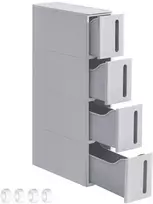 Koduva Siauras nišinis vežimėlis su ratukais, 4 stalčiai, pilkas, PP plastikas, 45,2 x 17,3 x 84 cm